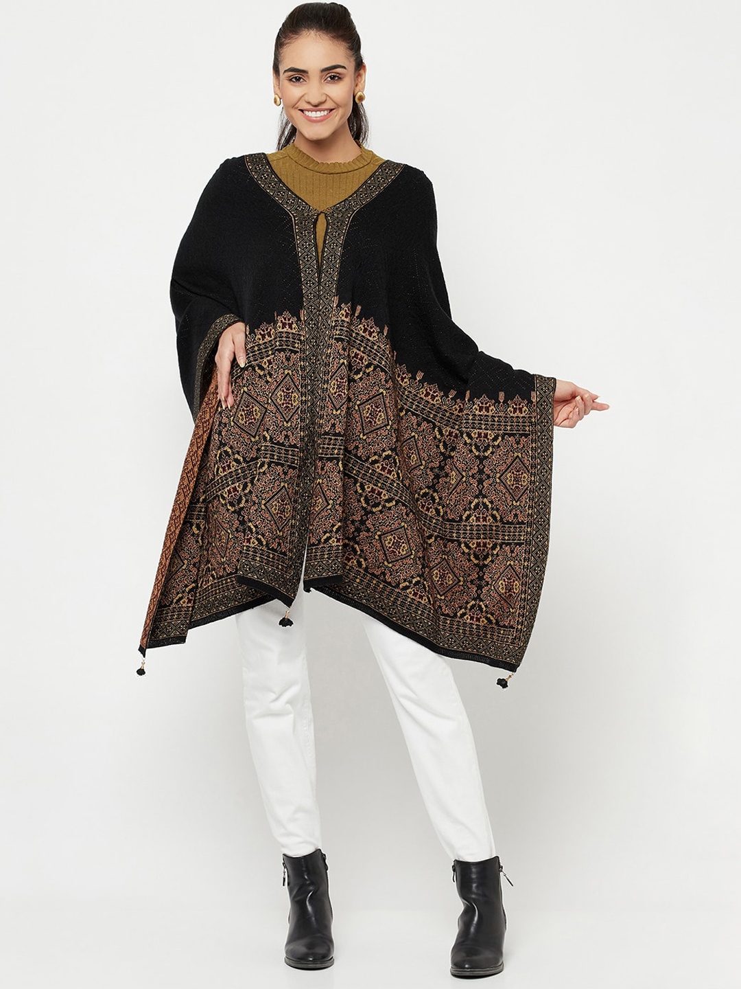 

Knitstudio Women Black & Beige Tribal Printed Shawl
