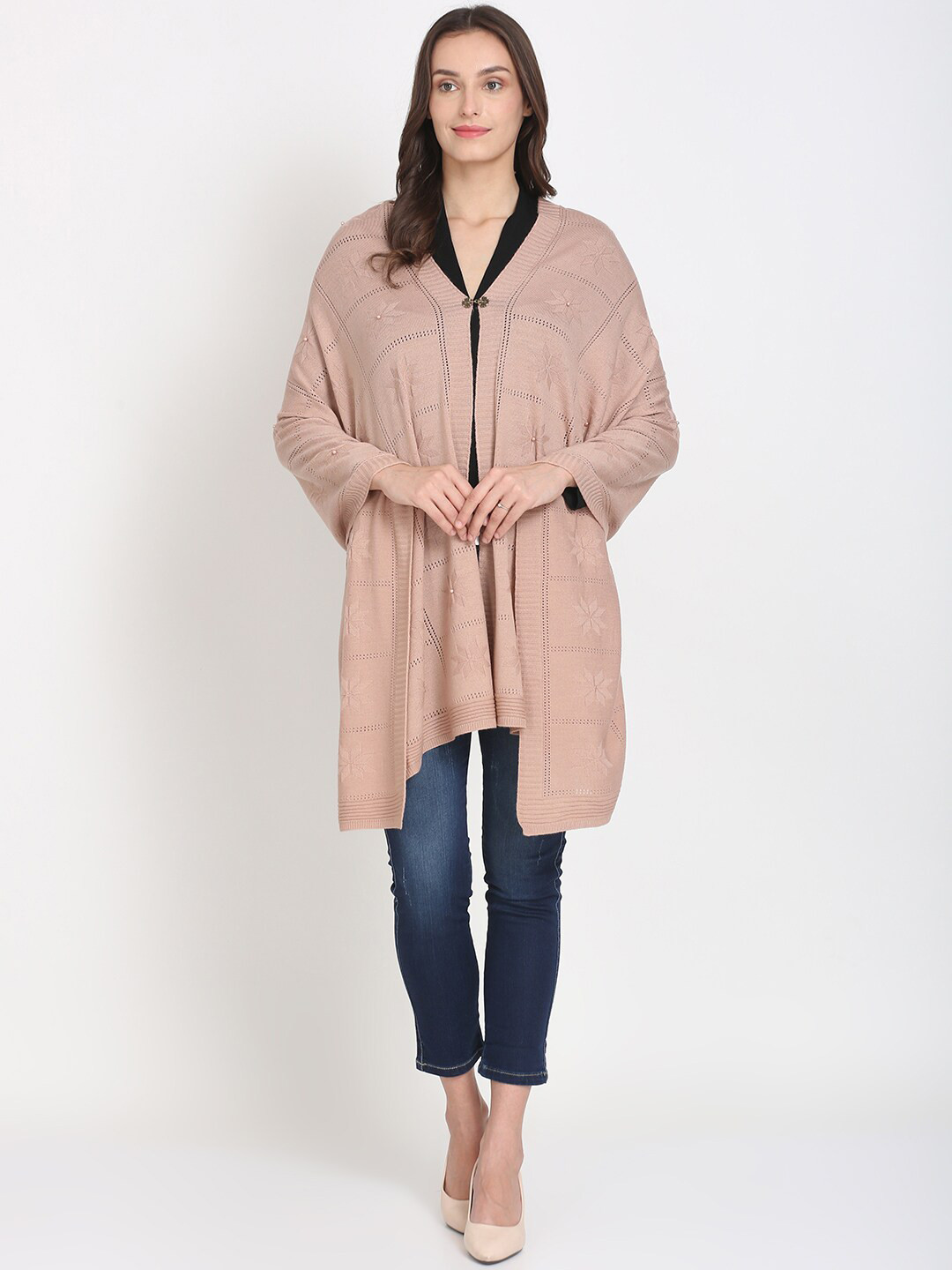 

Knitstudio Women Pink-Colored Self Design Knitted Shawl