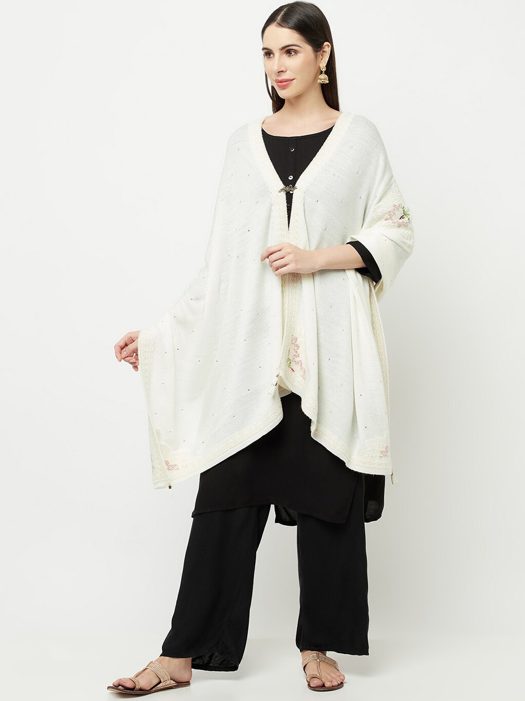 

Knitstudio Women Off White Woven Design Shawl