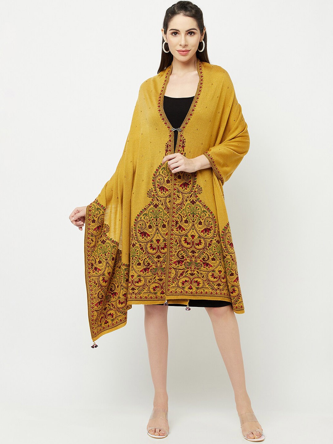 

Knitstudio Women Mustard Woven Design Shawl