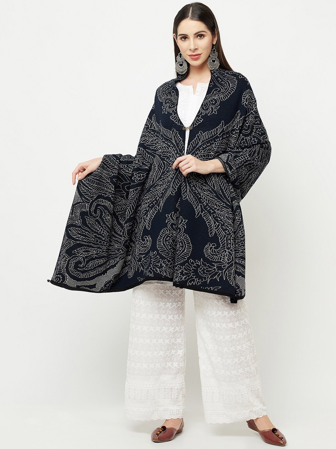 

Knitstudio Women Navy Blue Paisley Casual Shawl