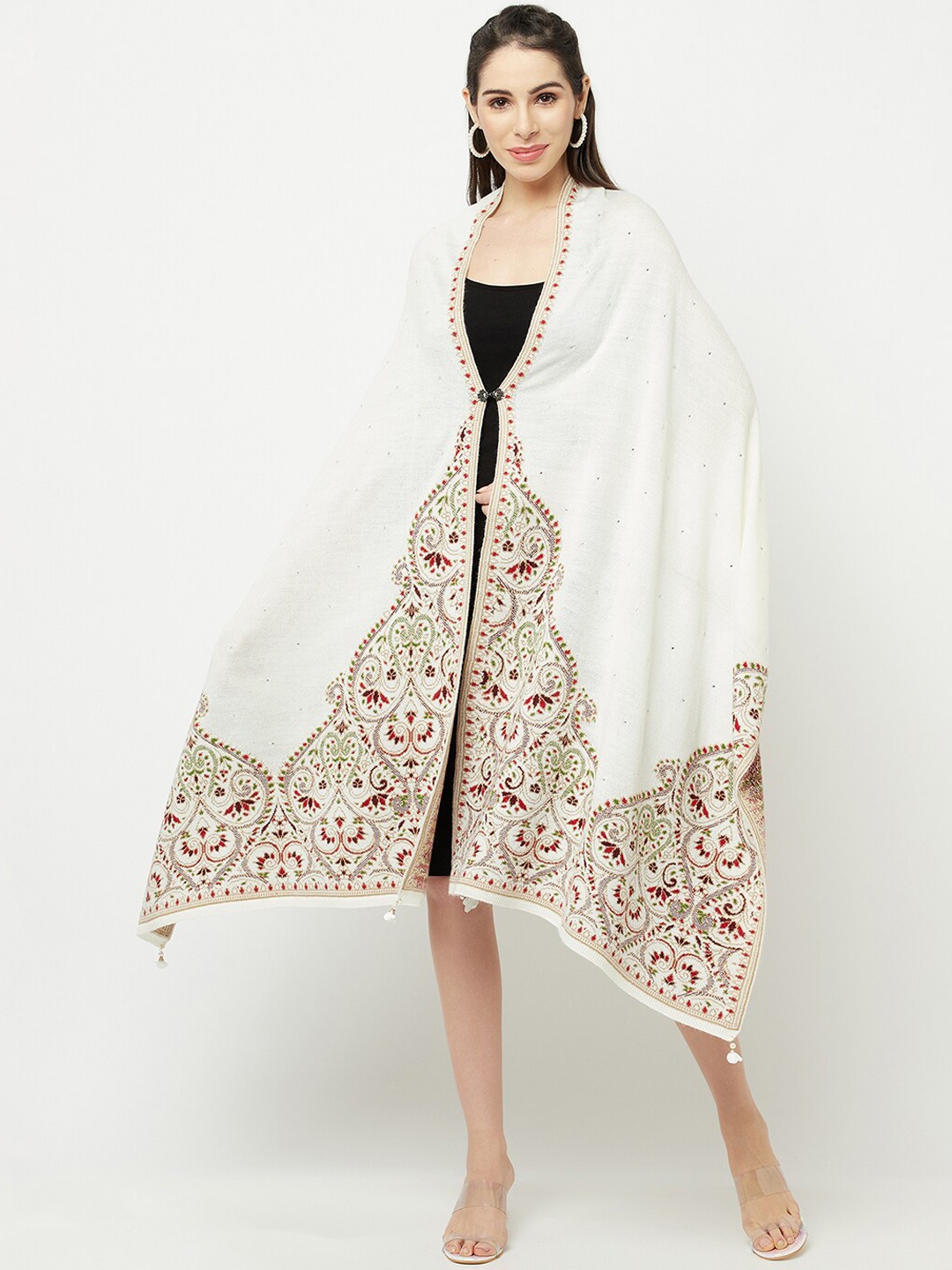 

Knitstudio Women Off White Woven Design Knitted Shawl