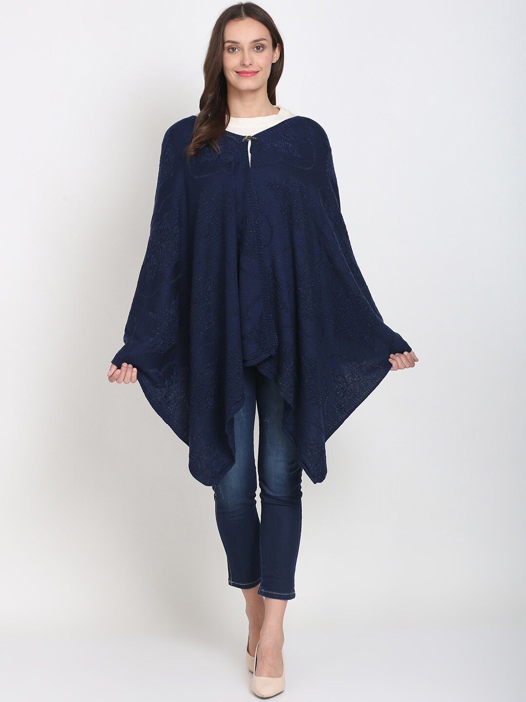 

Knitstudio Women Navy Blue Solid Knitted Shawl