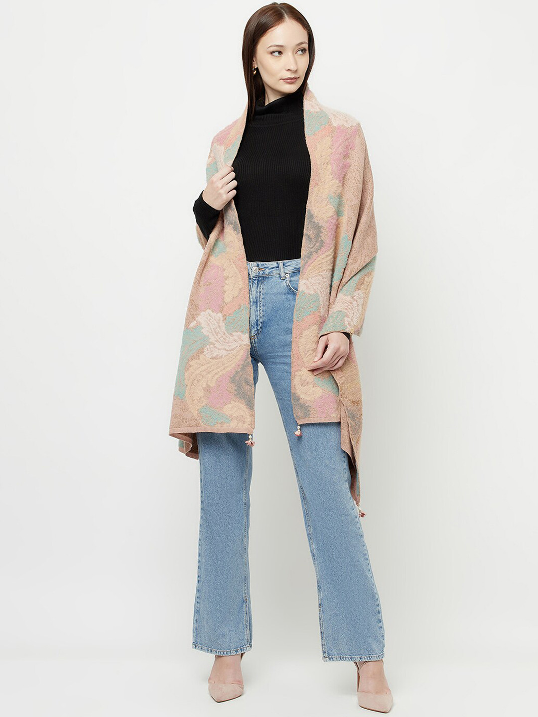 

Knitstudio Women Pink Woven Design Shawl