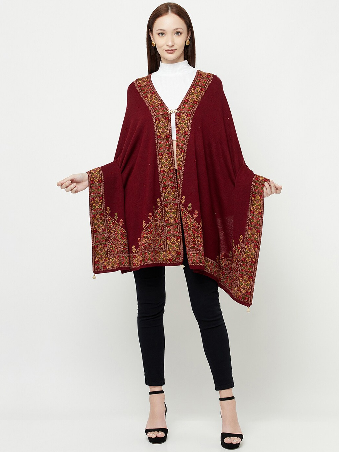

Knitstudio Women Maroon Tribal Shawl