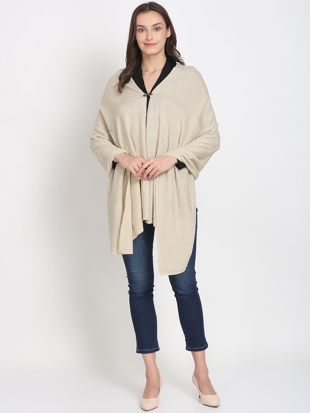 

Knitstudio Women Beige Self-Design Shawl