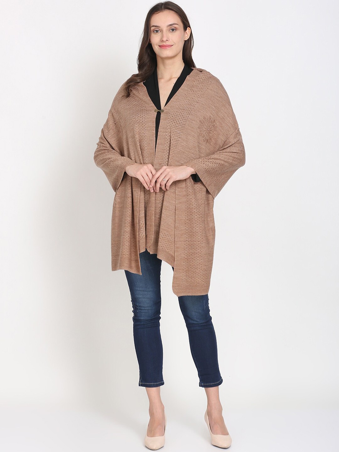 

Knitstudio Women Brown Self Design Knitted Shawl