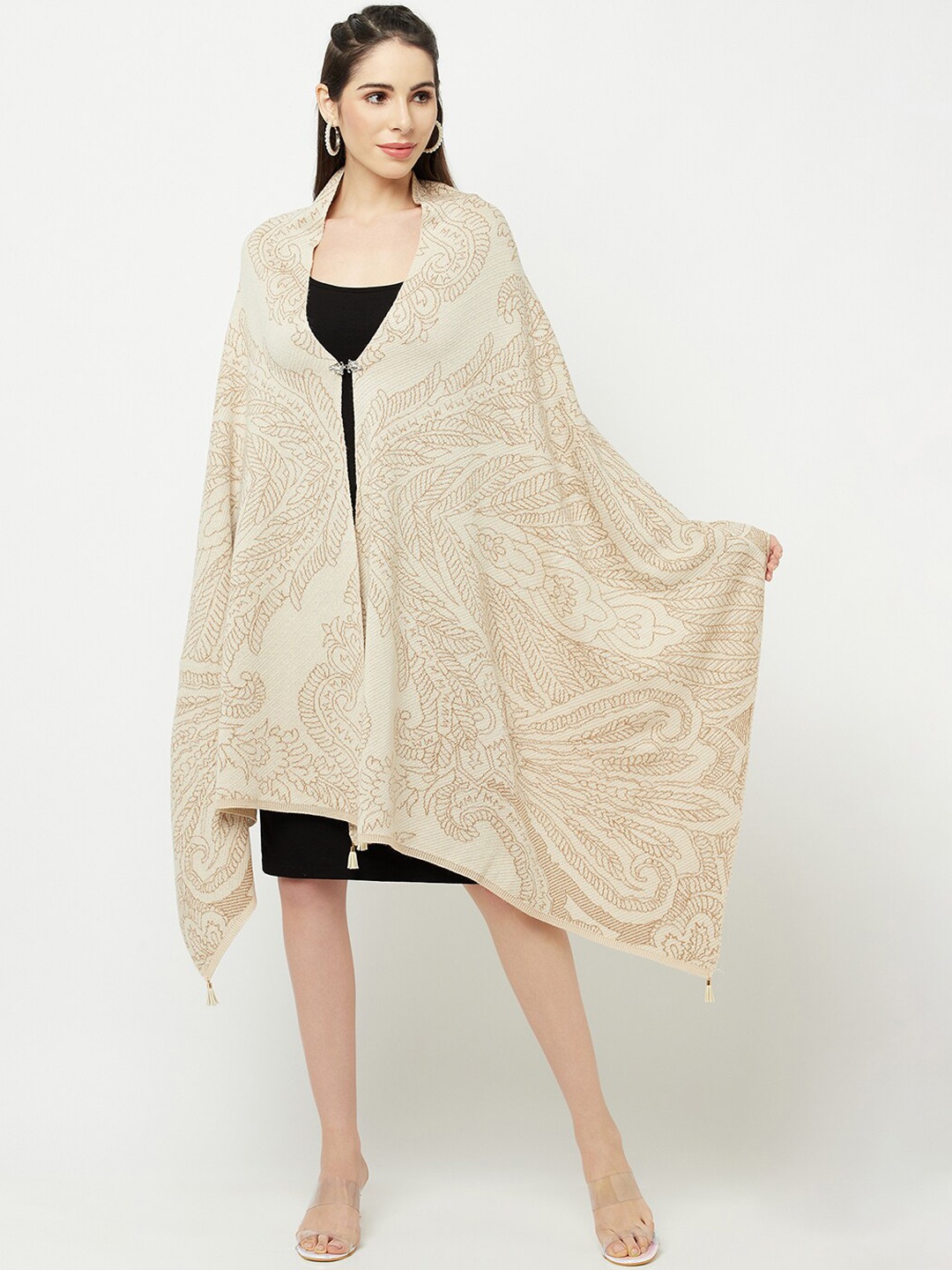 

Knitstudio Women Beige Paisley Woven Design Shawl