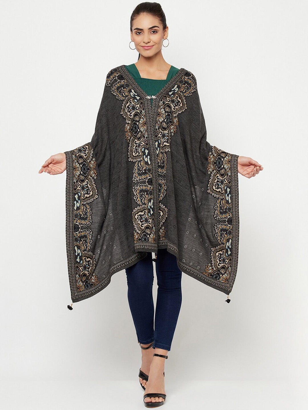

Knitstudio Women Grey Woven Design Paisley Shawl