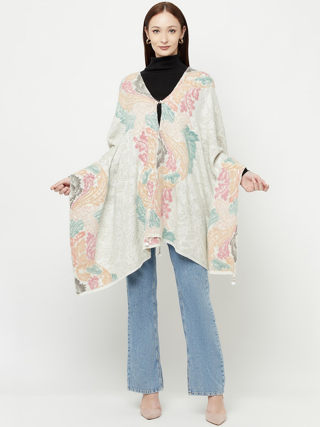 

Knitstudio Women Off White Self Desgin Knitted Shawl