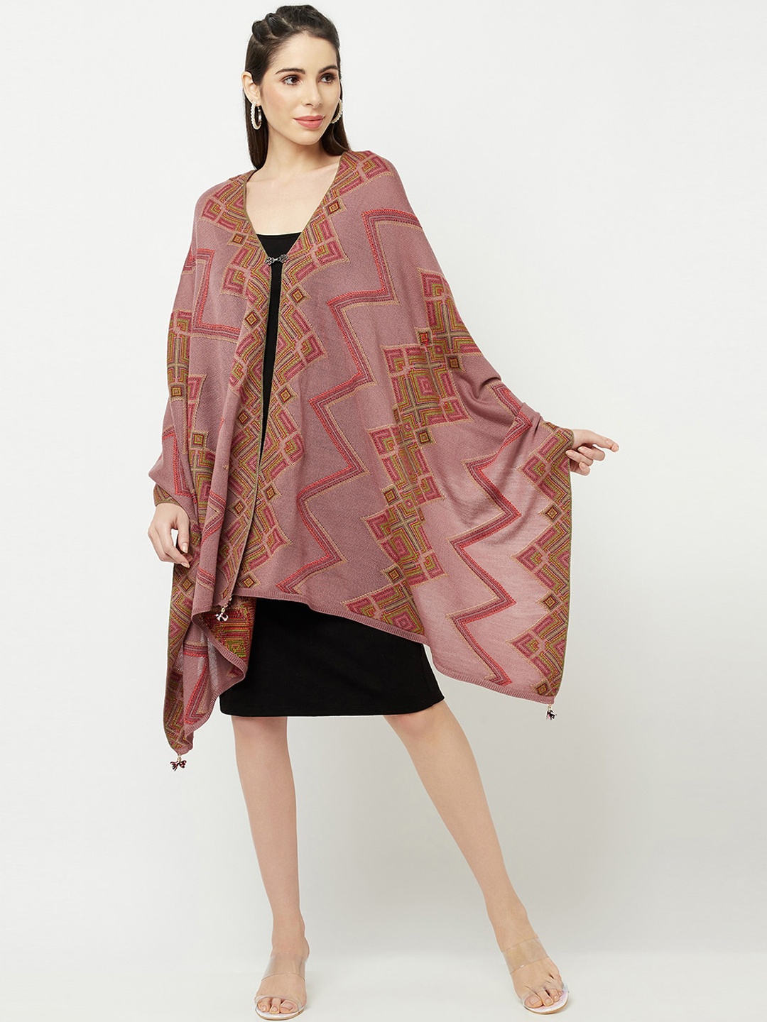 

Knitstudio Women Pink Self-Design Knitted Shawl