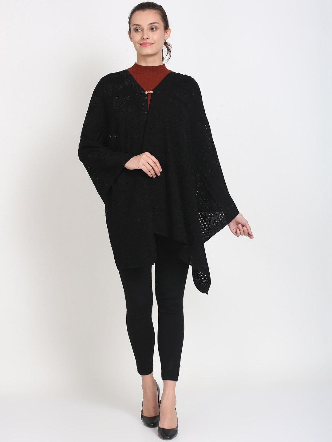 

Knitstudio Women Black Solid Shawl