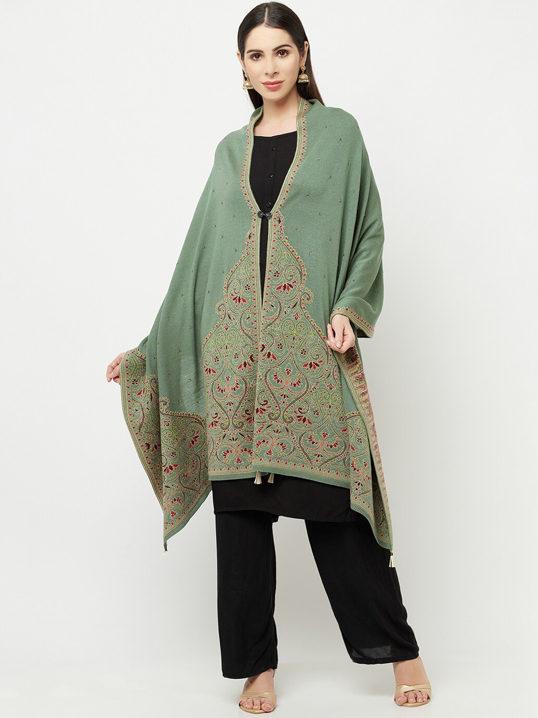 

Knitstudio Women Green Tribal Woven Design Shawl