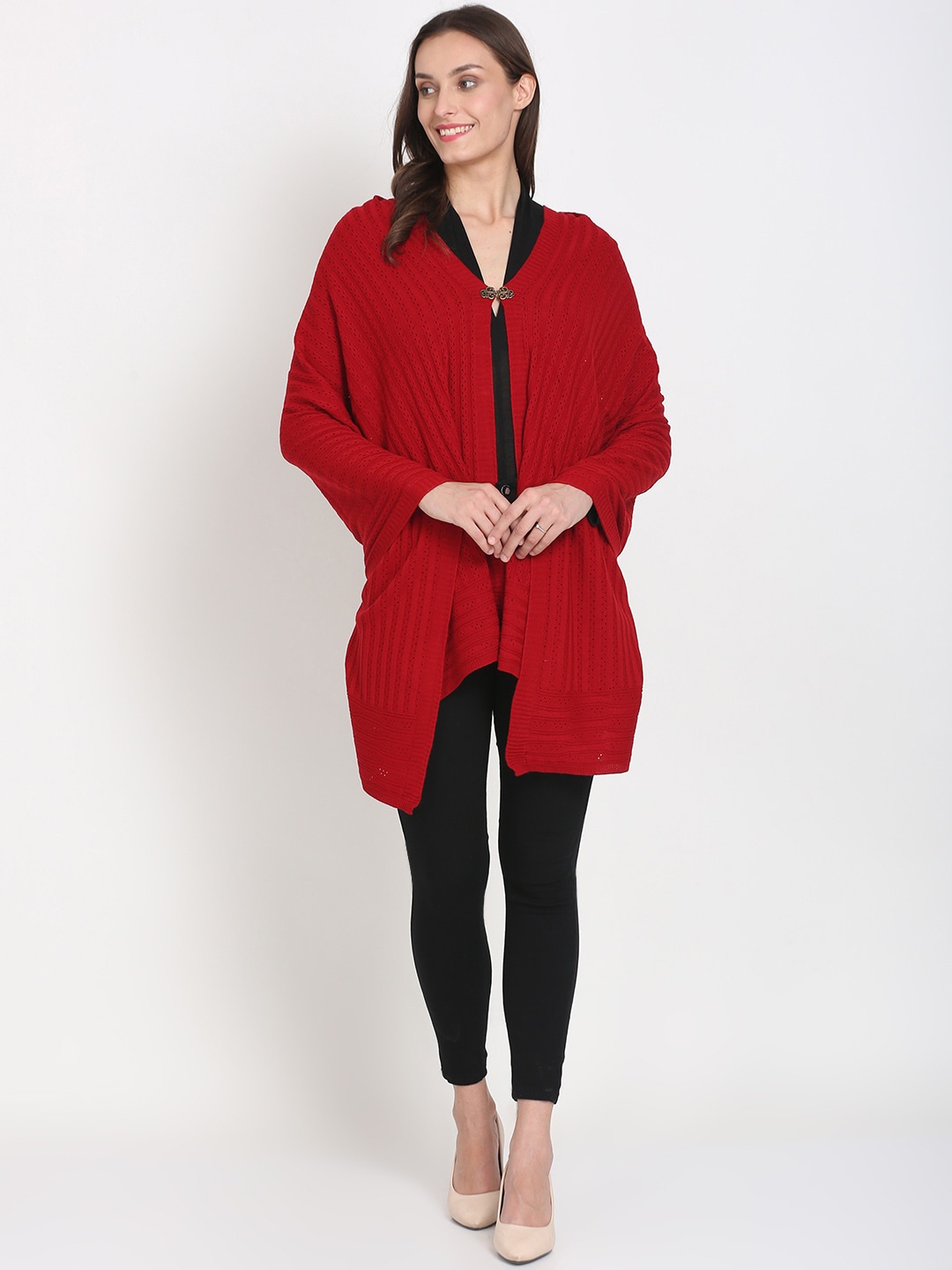 

Knitstudio Women Red Self-Design Knitted Shawl