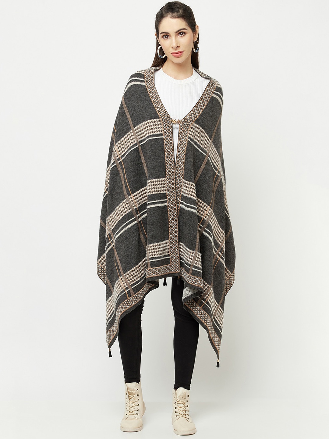 

Knitstudio Women Grey & Brown Checked Shawl