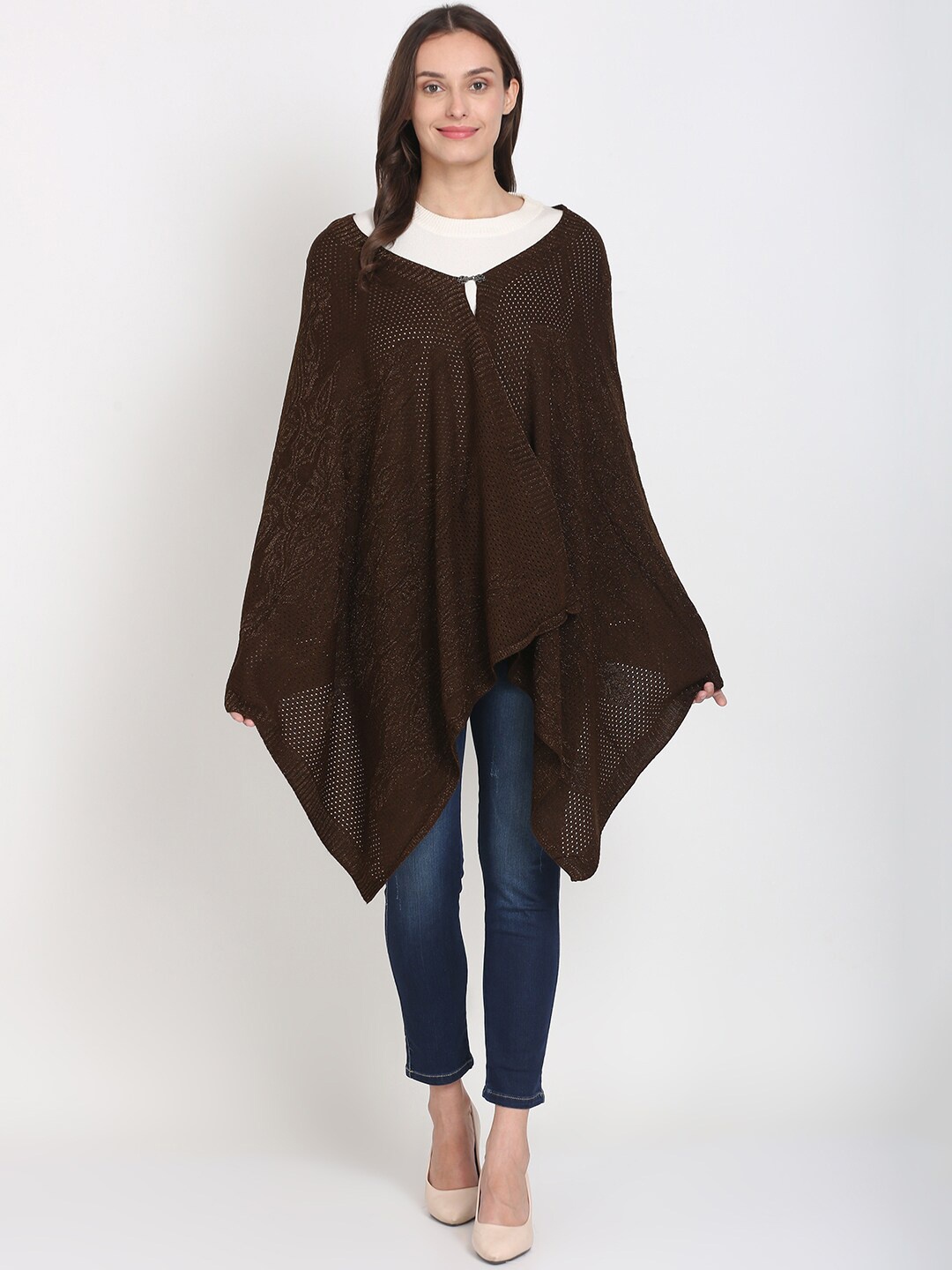 

Knitstudio Women Brown Self Design Knitted Shawl