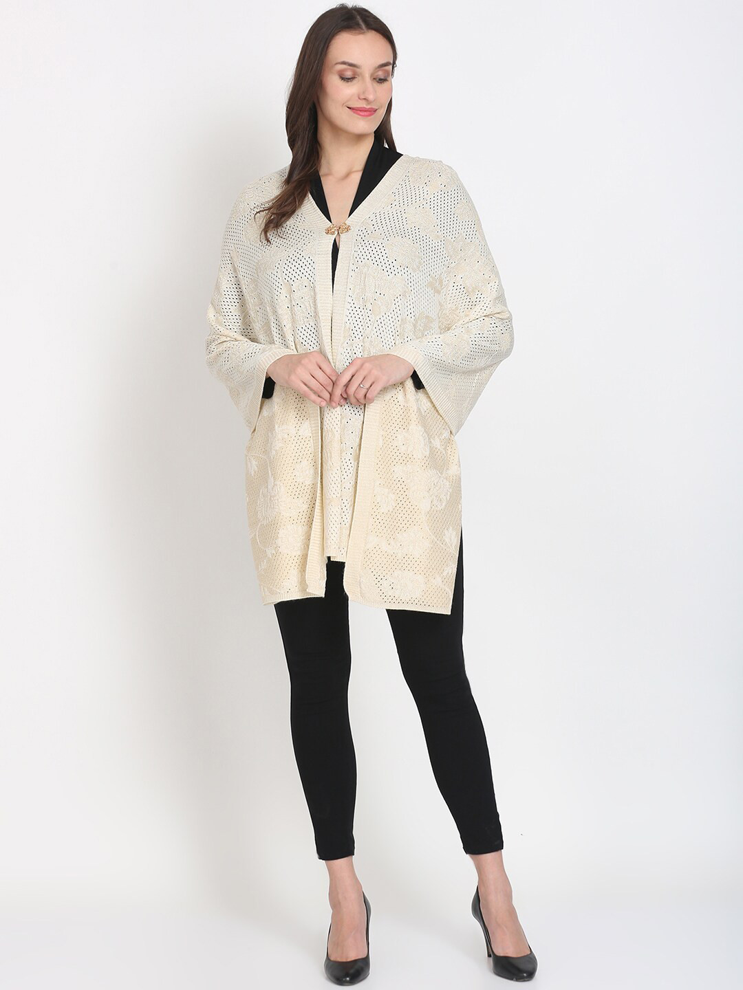 

Knitstudio Women Beige Woven Design Shawl