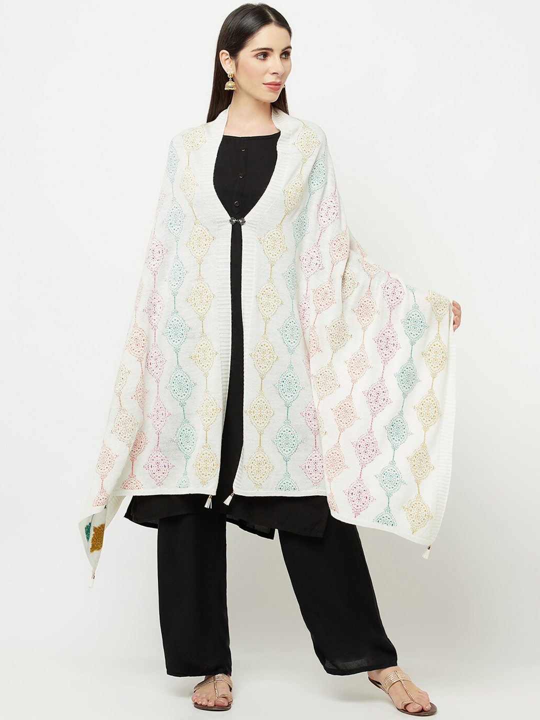 

Knitstudio Women Off White Woven Design Shawl