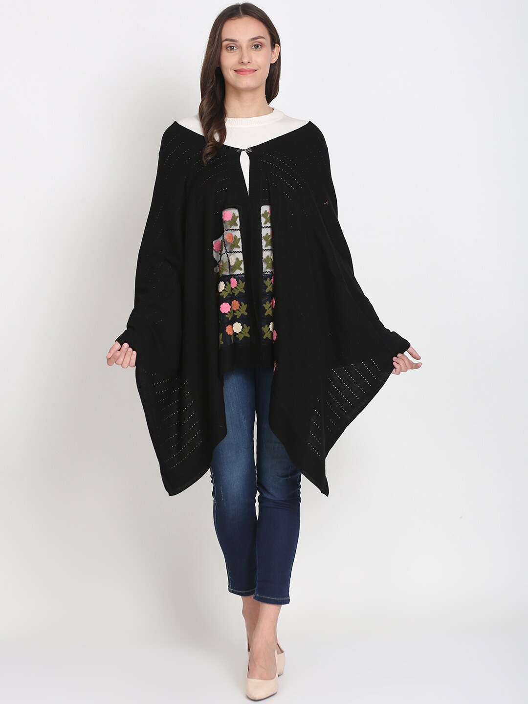 

Knitstudio Women Black Self-Design Knitted Shawl