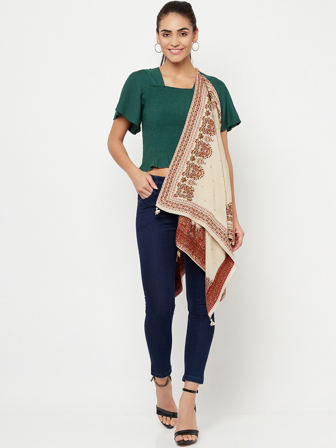 

Knitstudio Women Beige Woven Design Shawl