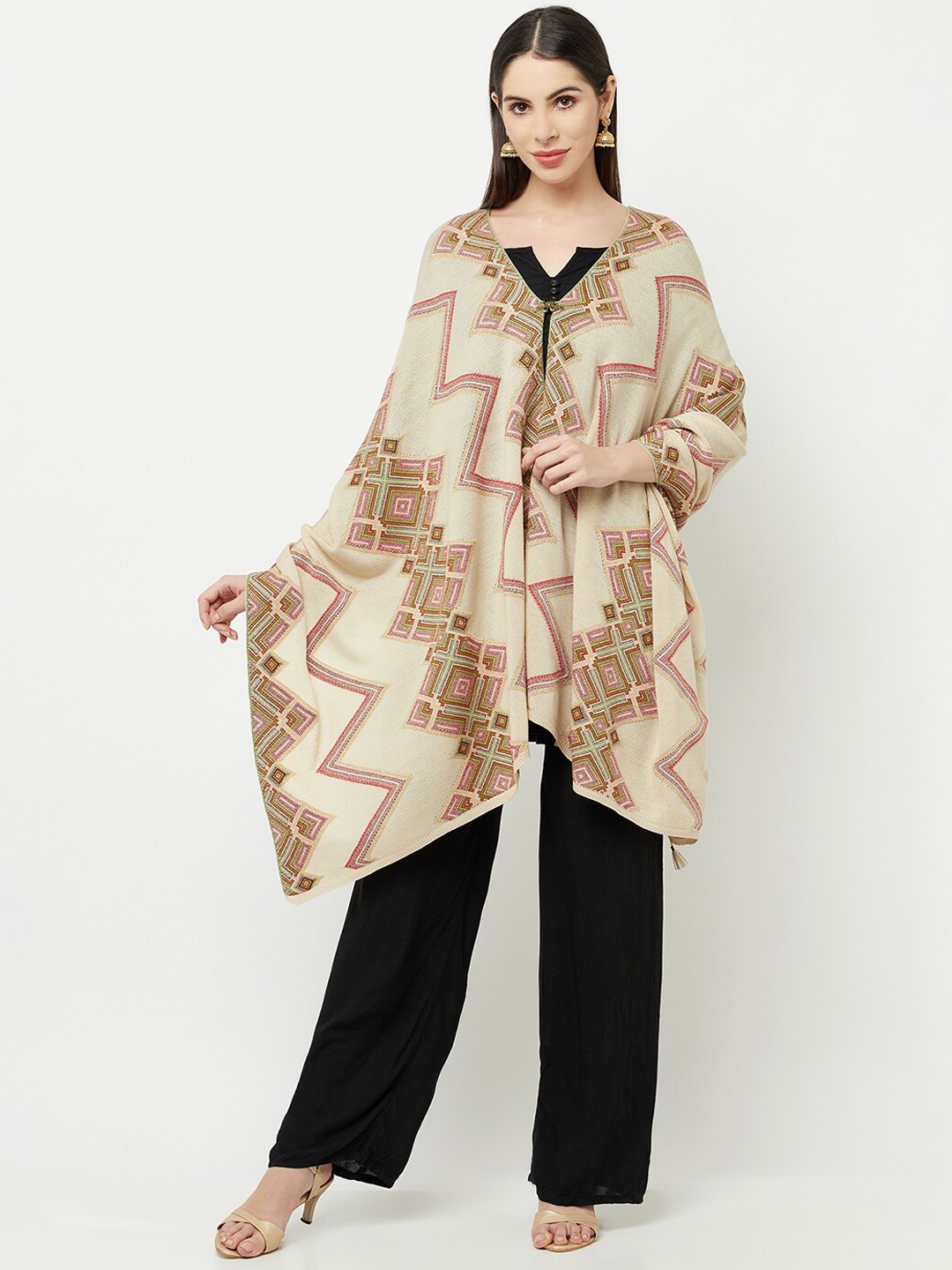 

Knitstudio Women Beige Woven Design Shawl