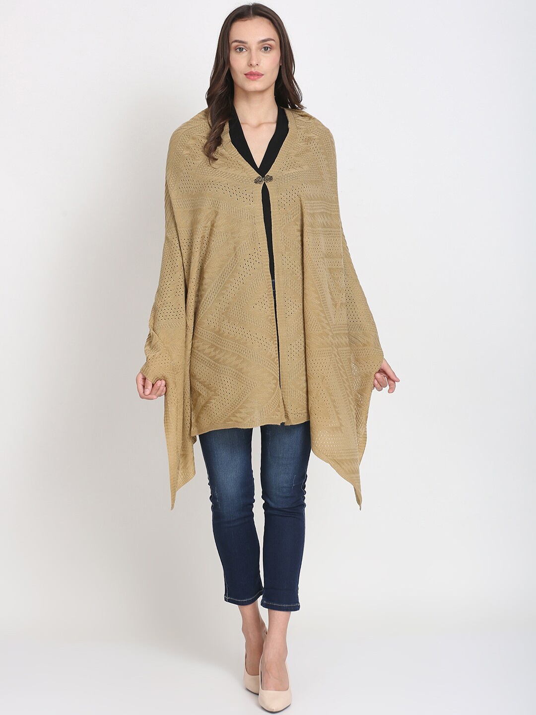 

Knitstudio Women Beige Self Design Knitted Shawl