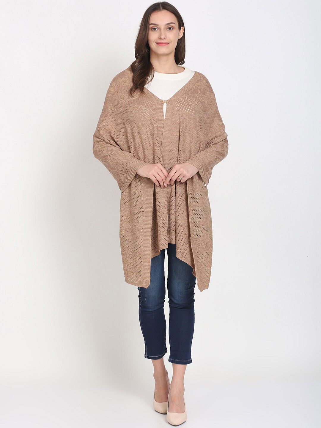

Knitstudio Women Brown Self Design Knitted Shawl