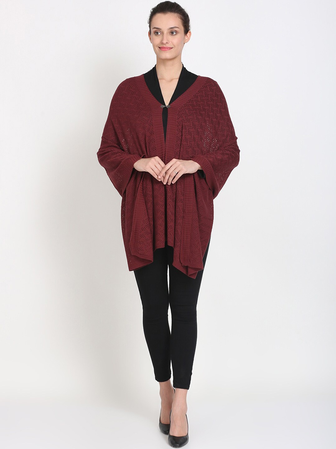 

Knitstudio Women Maroon Self Design Knitted Shawl