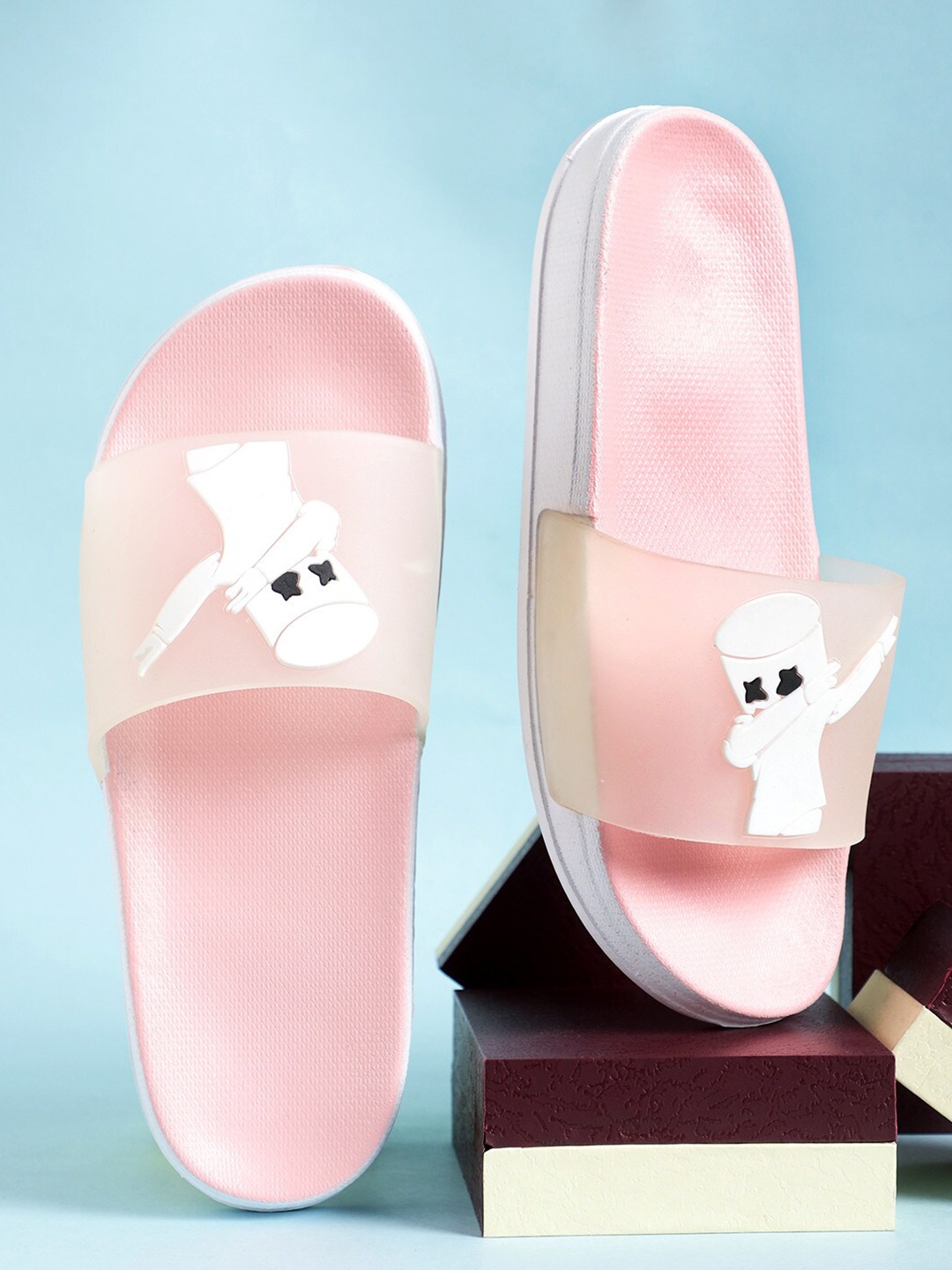 

Pampy Angel Women Pink & White Printed Rubber Sliders