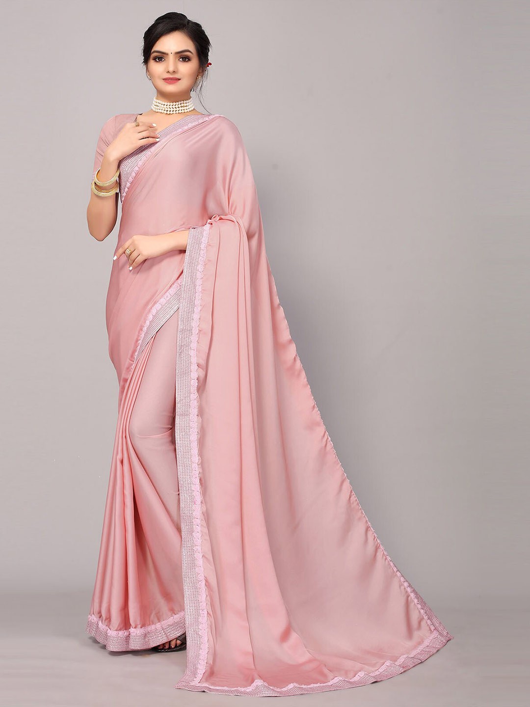 

ODETTE Pink Satin Saree
