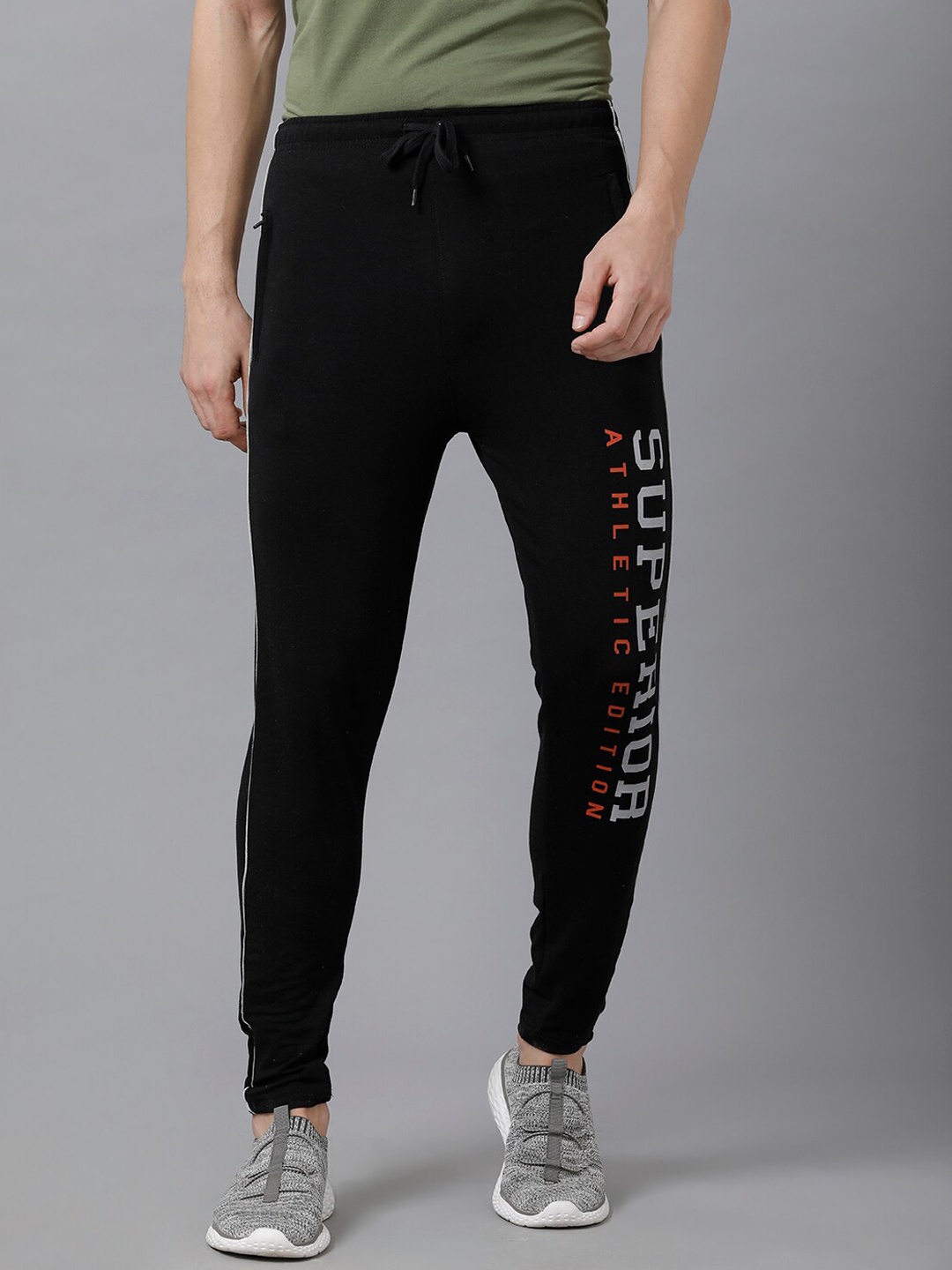 

MADSTO Men Black Typography Pure Cotton Slim-Fit Track Pants