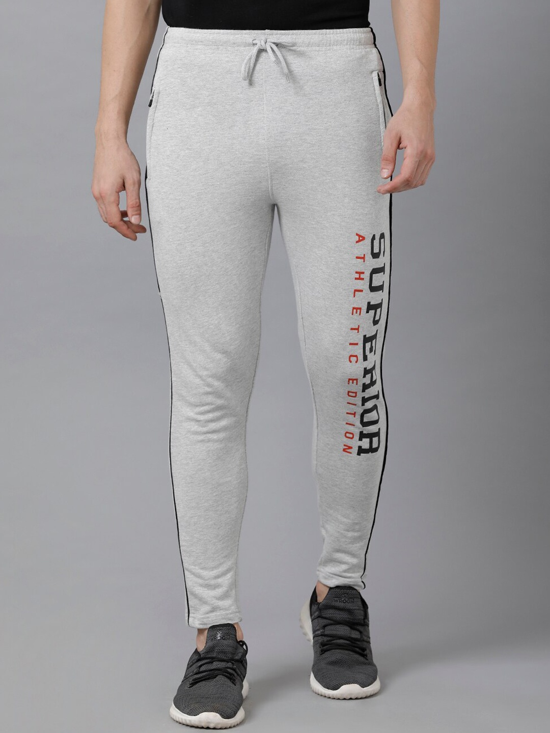

MADSTO Men Grey Melange Solid Pure Cotton Slim-Fit Track Pants