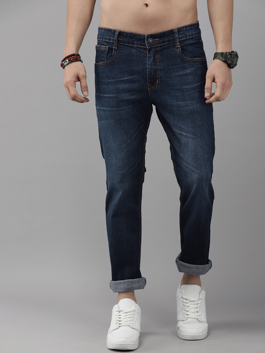 

The Roadster Lifestyle Co. Men Navy Blue Slim Fit Light Fade Stretchable Jeans