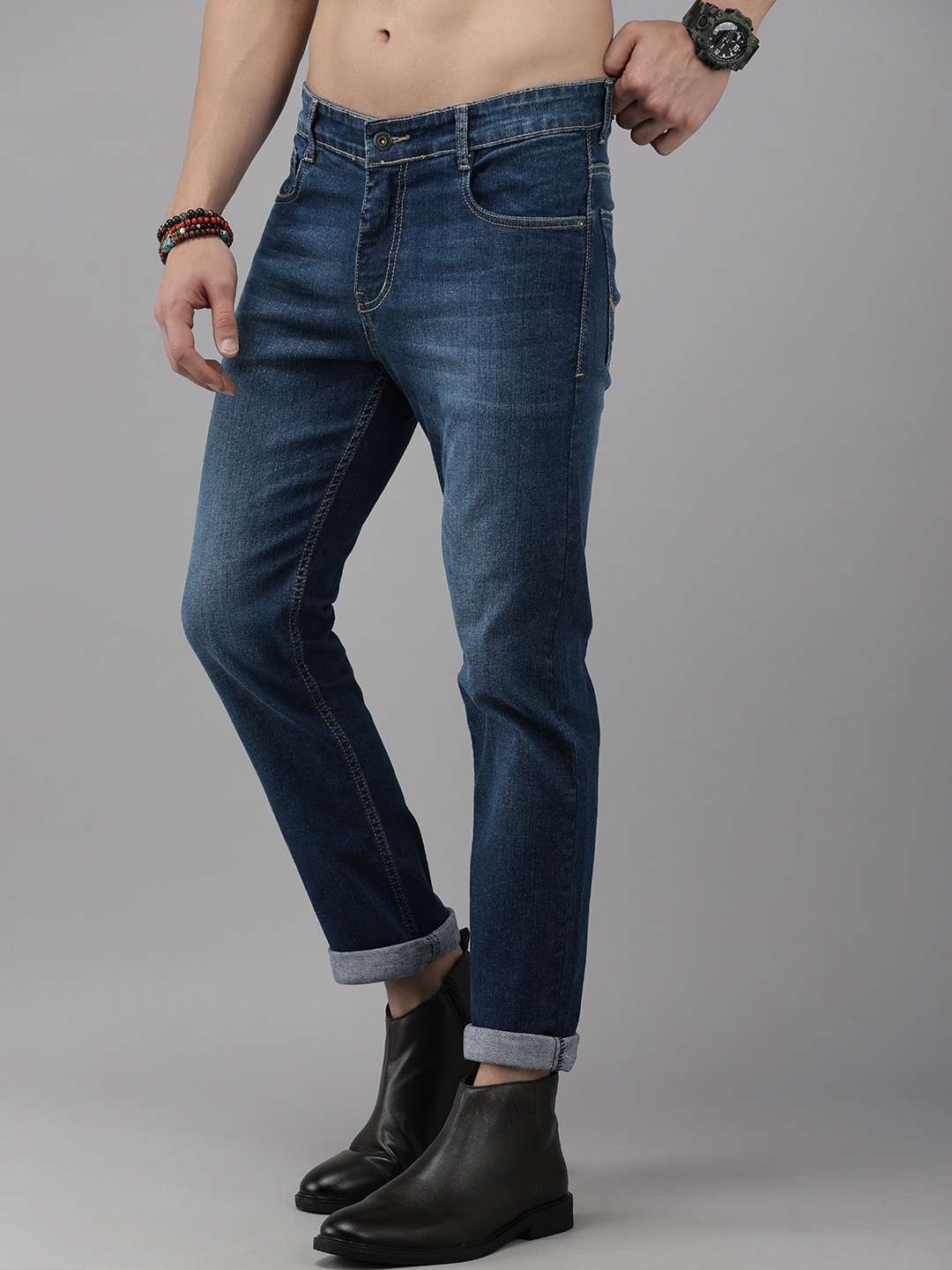 

The Roadster Lifestyle Co. Men Navy Blue Slim Fit Light Fade Stretchable Jeans