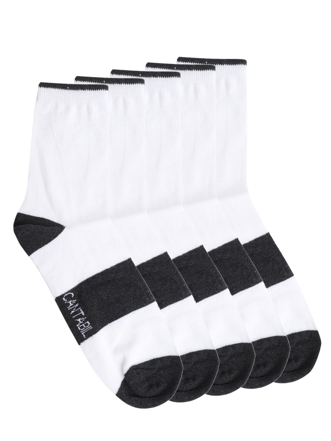 

Cantabil Men Pack of 5 White Colourblocked Ankle Length Socks
