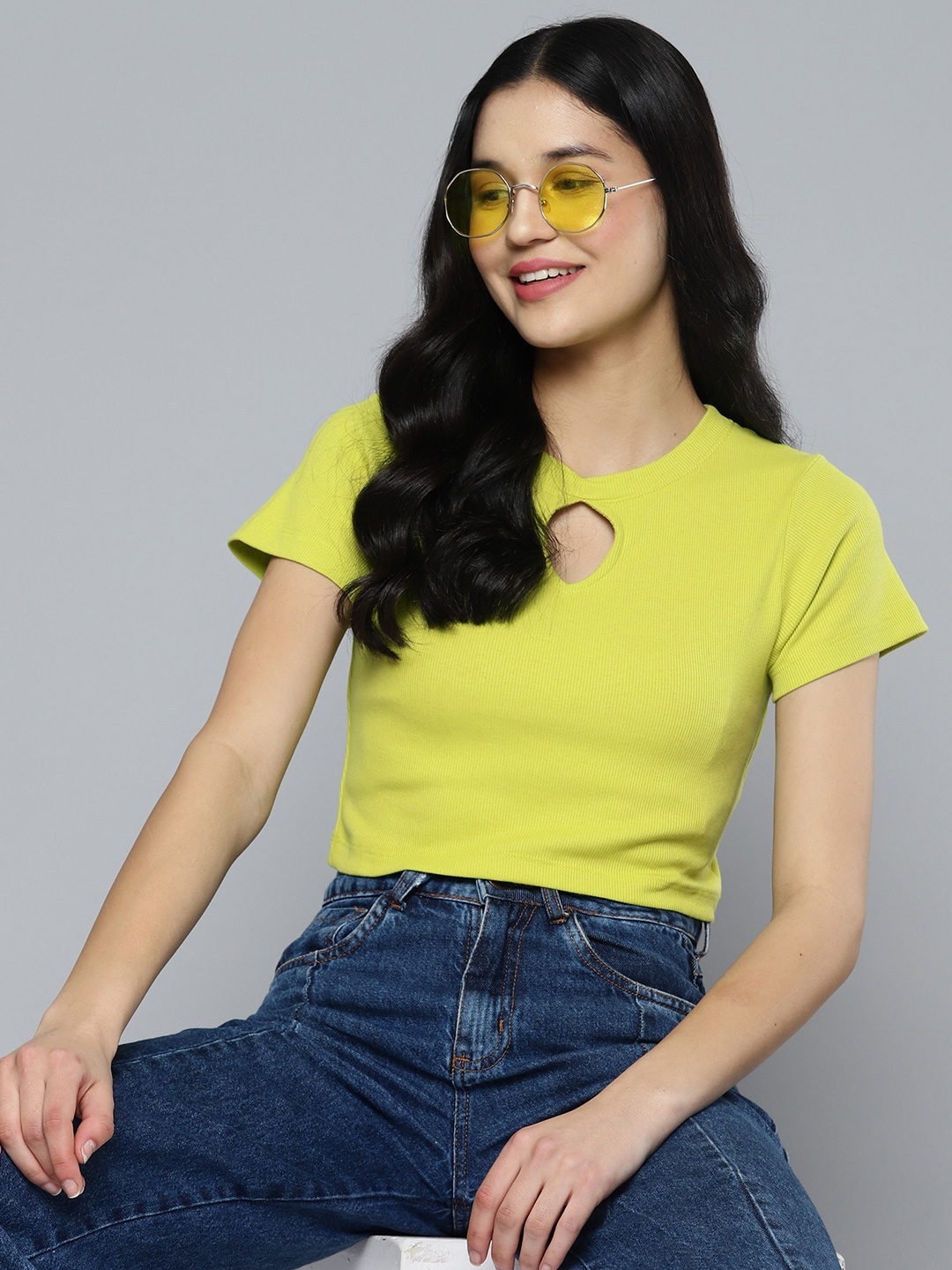 

HERE&NOW Cut-Out Detail Crop Top, Lime green
