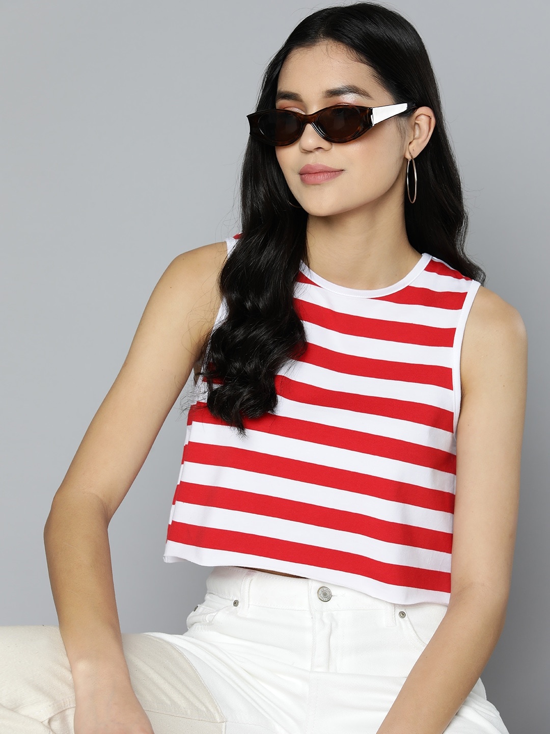 

HERE&NOW Striped Crop Top, Red