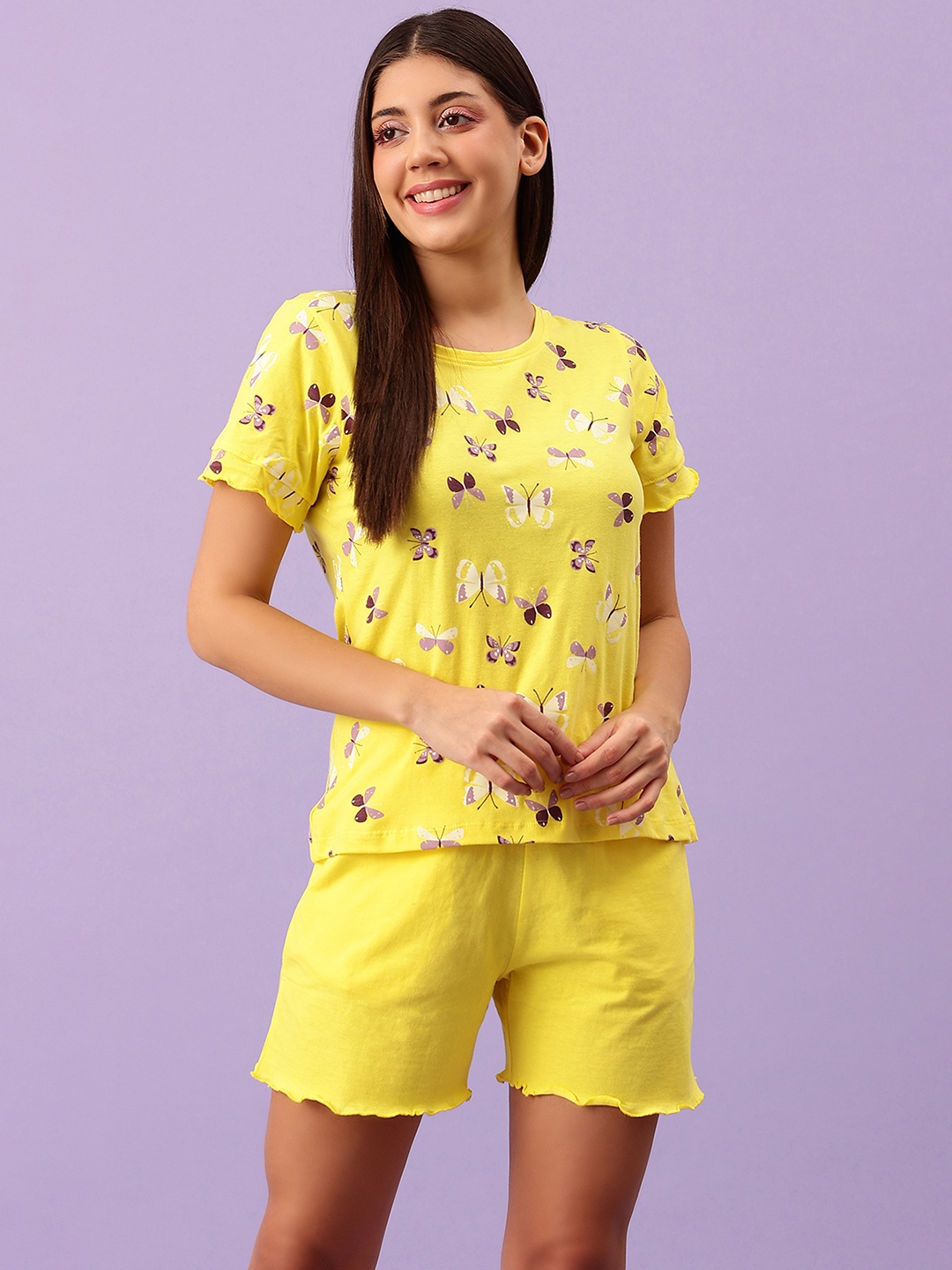 

Clovia Butterfly Print Top & Shorts Set, Yellow