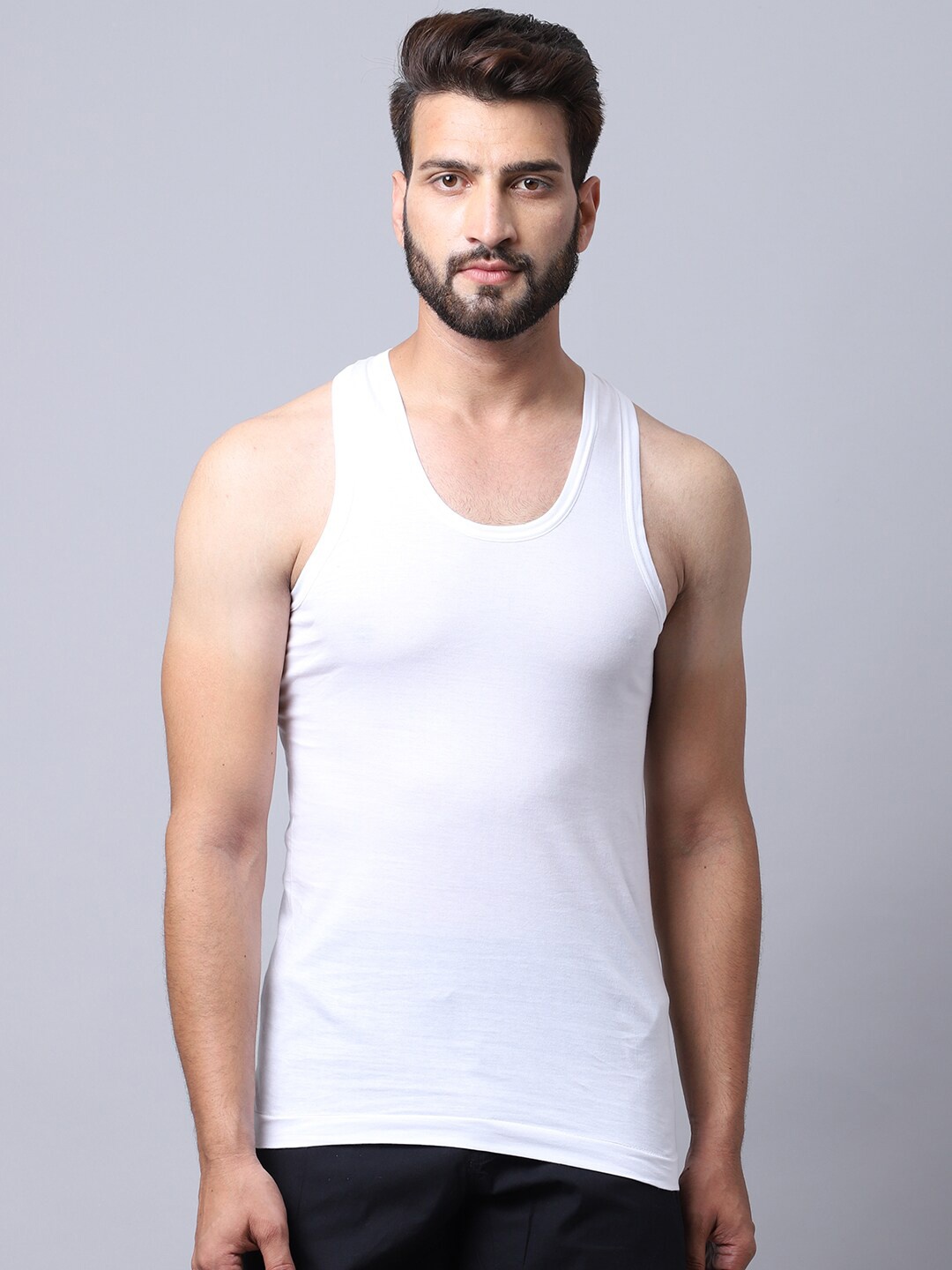 

Cantabil Men White Solid Cotton Innerwear Undershirt Vests