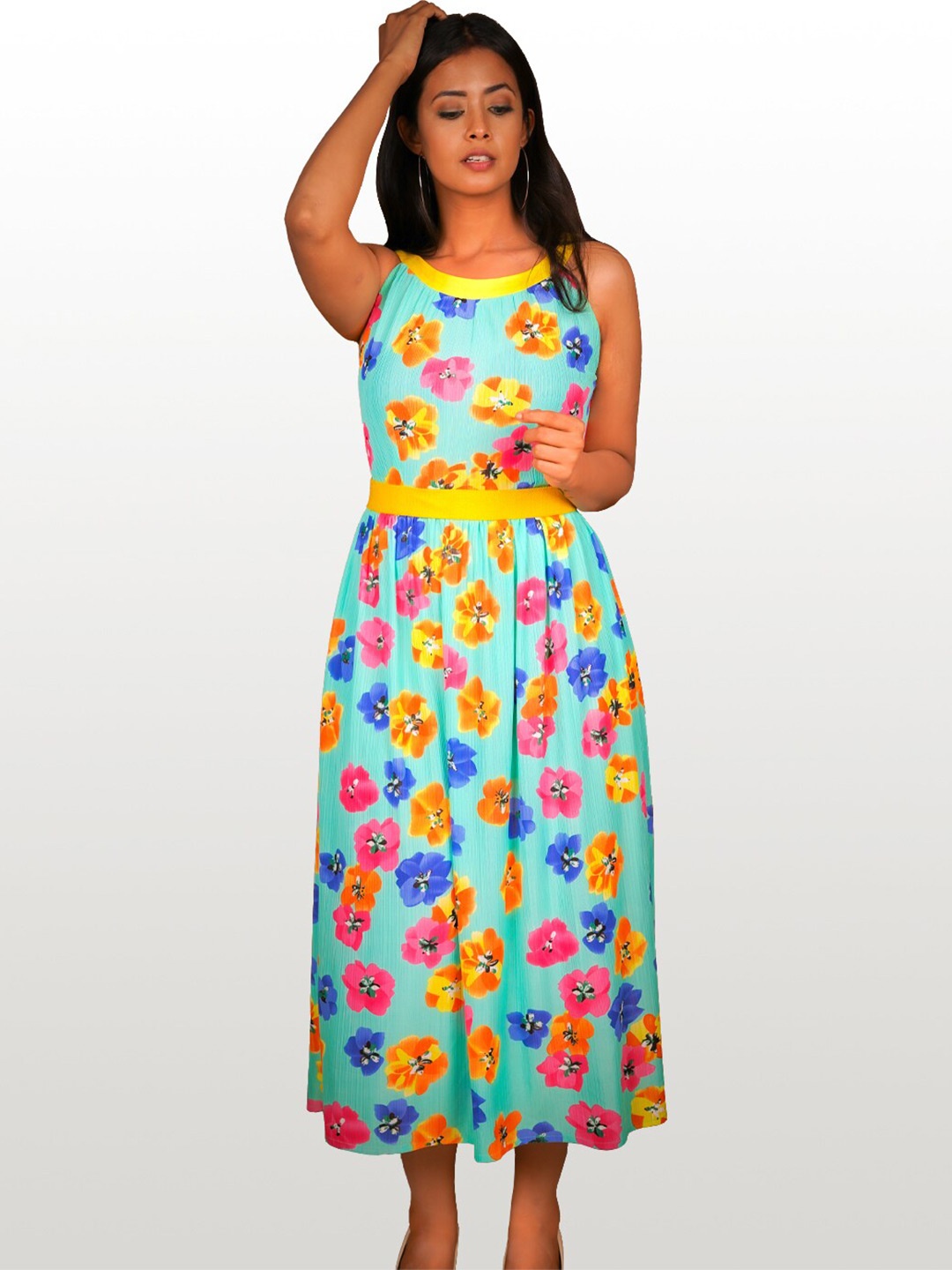 

Hencemade Green & Yellow Floral Midi Dress