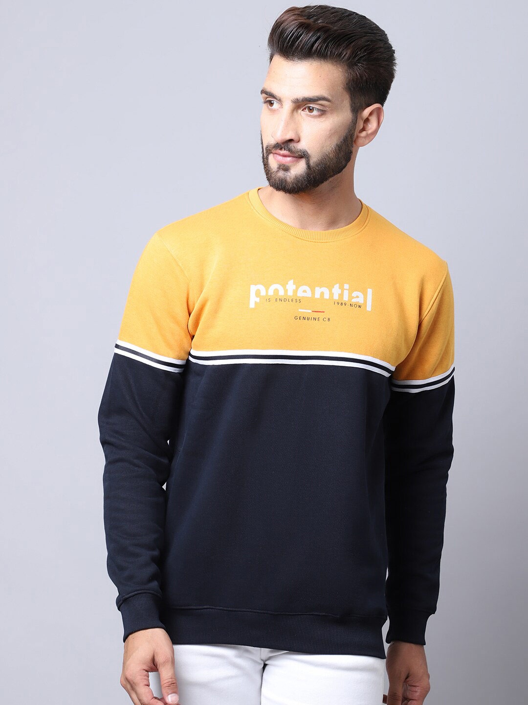 

Cantabil Men Mustard Colourblocked Sweatshirt