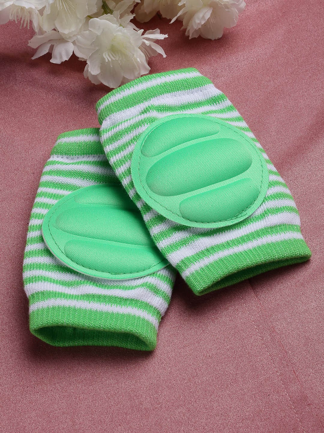 

Babymoon Infants Striped Padded Knee Pads for Crawling, Green