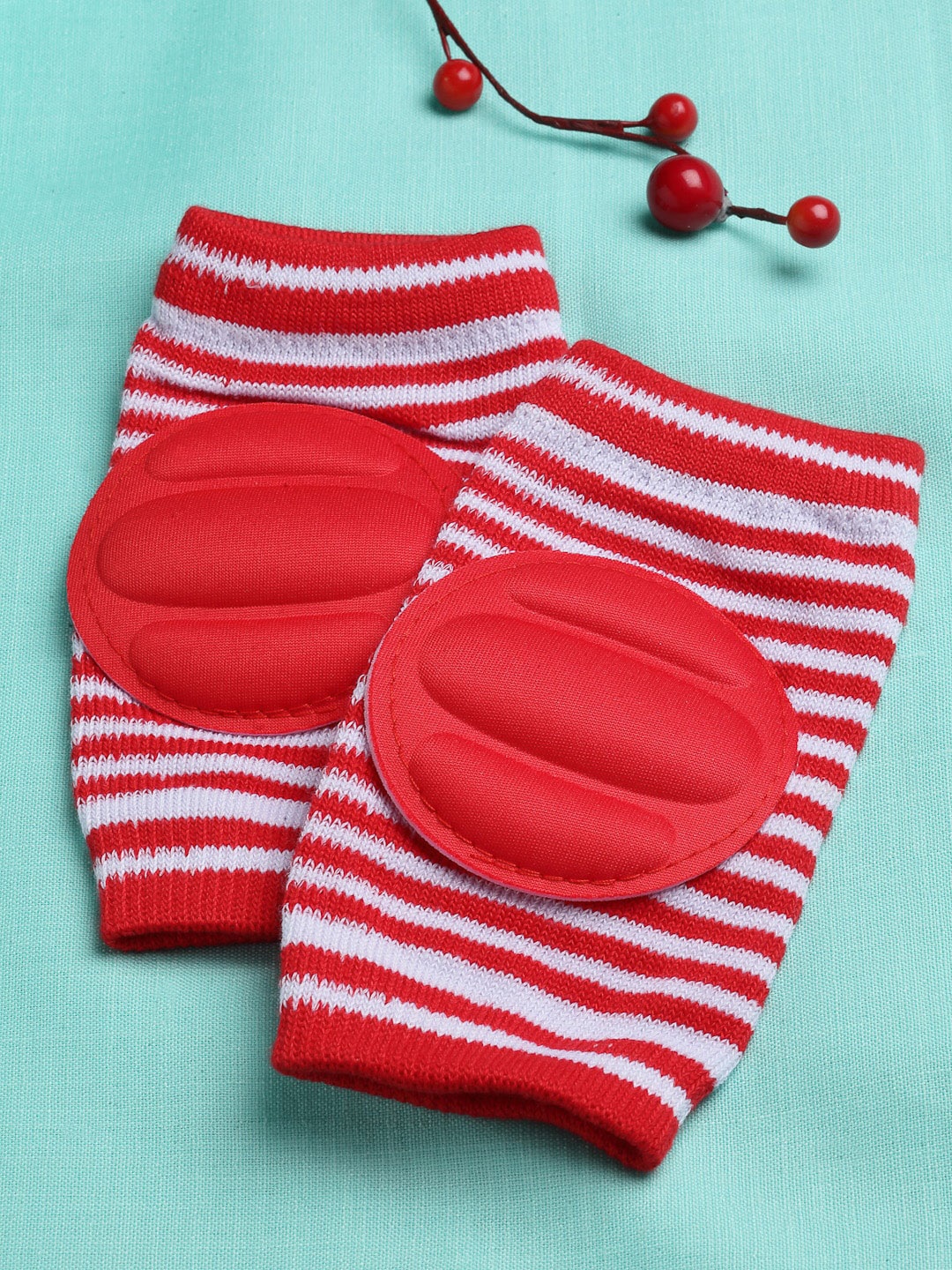 

Babymoon Infant Kids Striped Baby Padded Knee Crawling Pads, Red