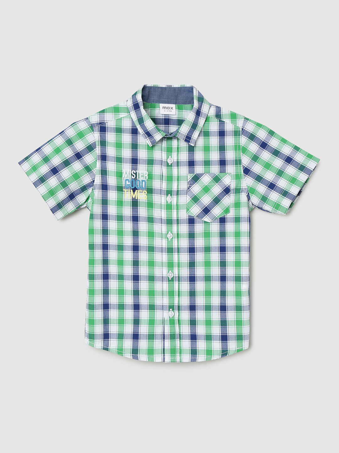 

max Boys Green Gingham Checked Pure Cotton Casual Shirt