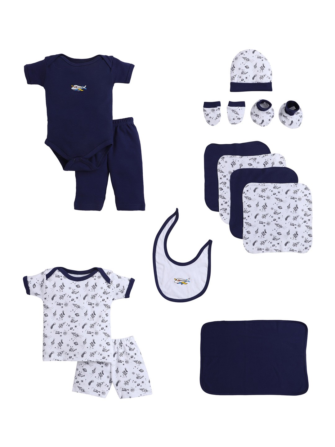 

BUMZEE Infants Boys Pack Of 13 Printed Baby Apparel Gift Set, Navy blue