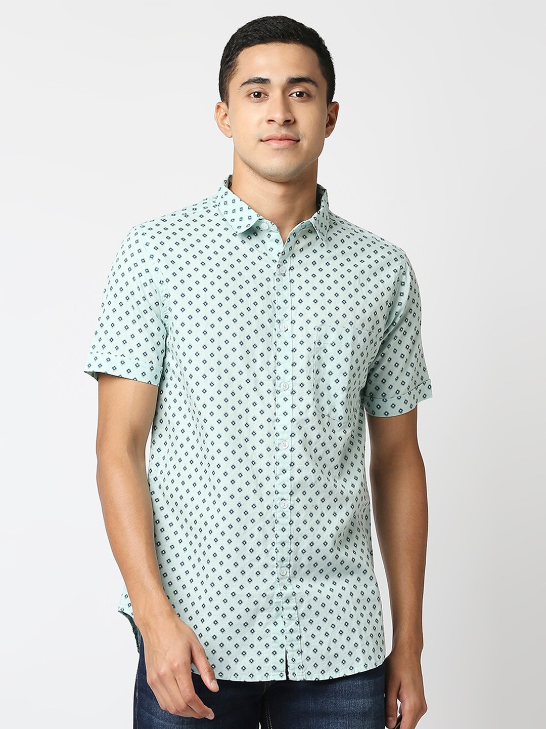 

VALEN CLUB Men Blue Slim Fit Printed Pure Cotton Casual Shirt
