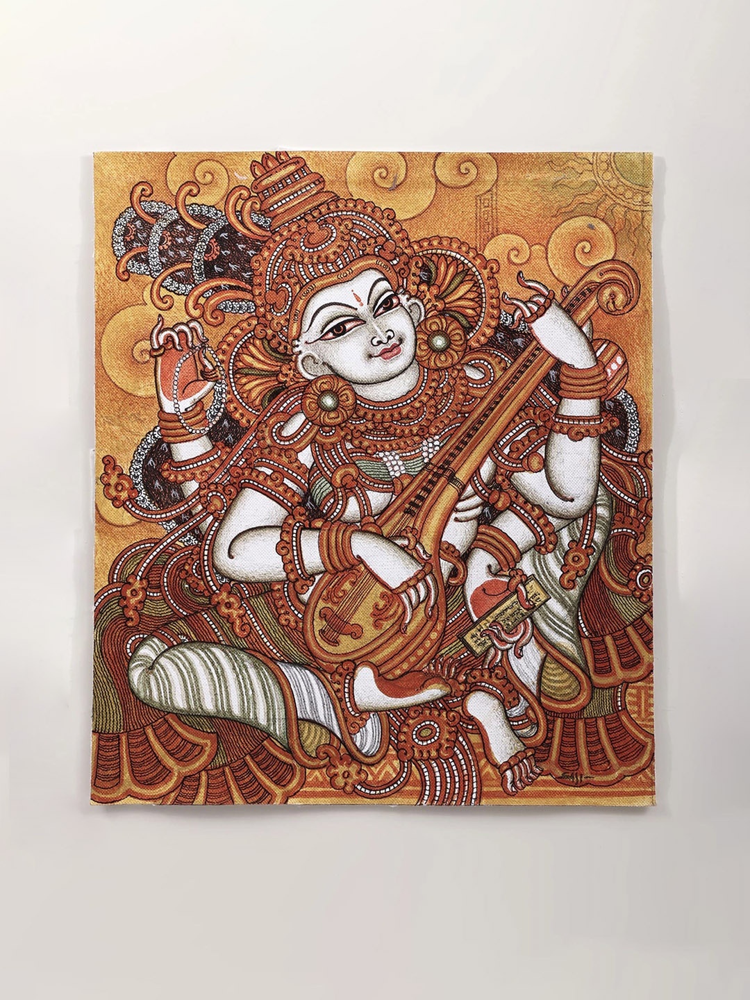 

Exotic India Maroon Goddess Saraswati Painted Wall Art