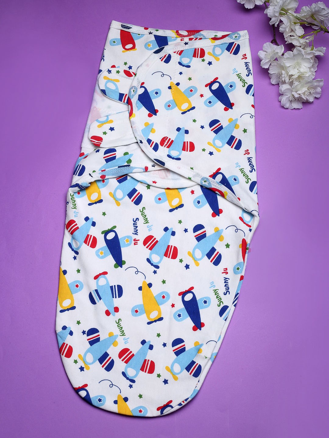 

Babymoon Infants Printed Cotton Adjustable Swaddle Wrap, Blue