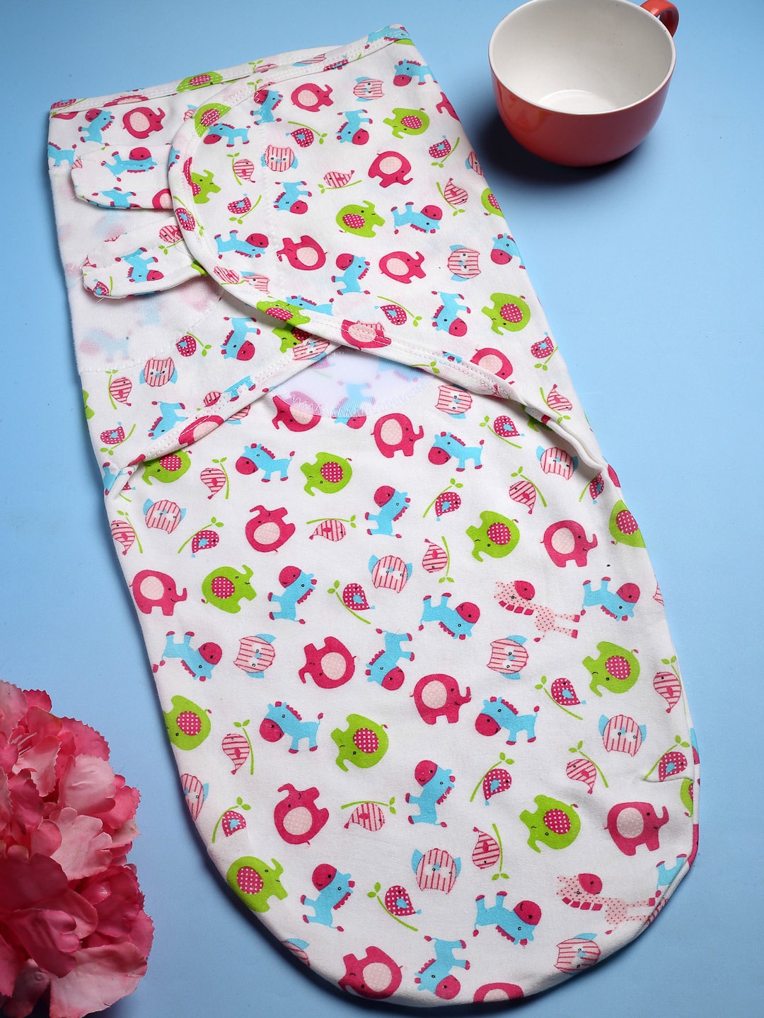 

Babymoon Infants Printed Cotton Adjustable Swaddle Wrap, Pink