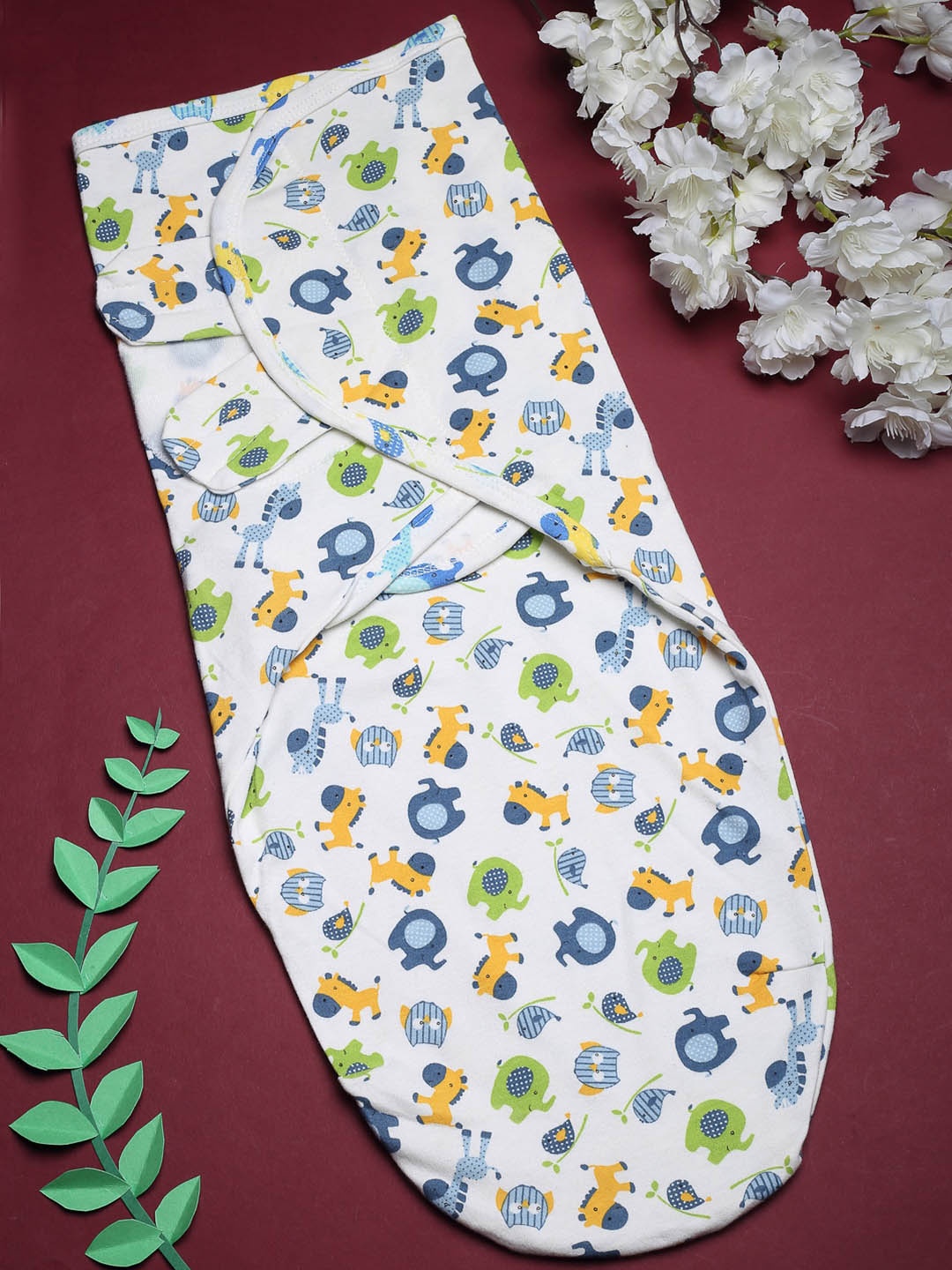 

Babymoon Infants Printed Cotton Adjustable Swaddle Wrap, Blue